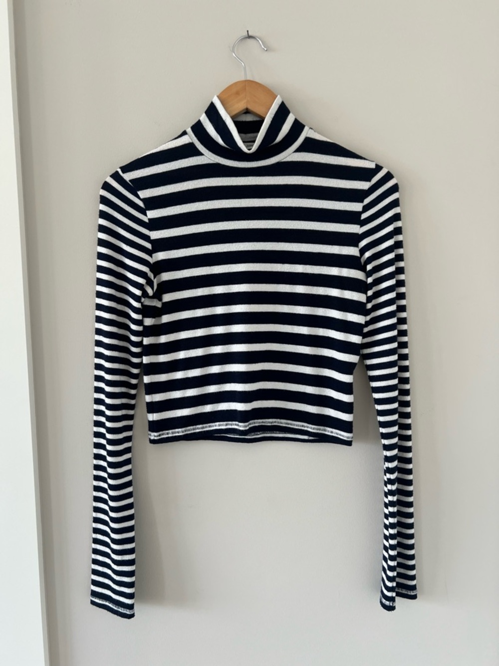 Rag & Bone Striped Navy and White Turtleneck Crop Top